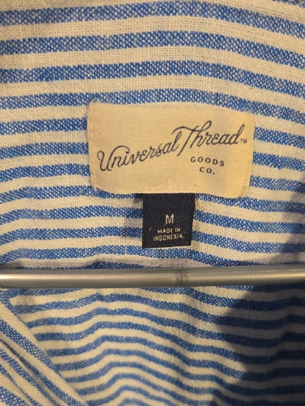 Universal Thread blue and white striped shirt with button-front - Picture 2 of 4